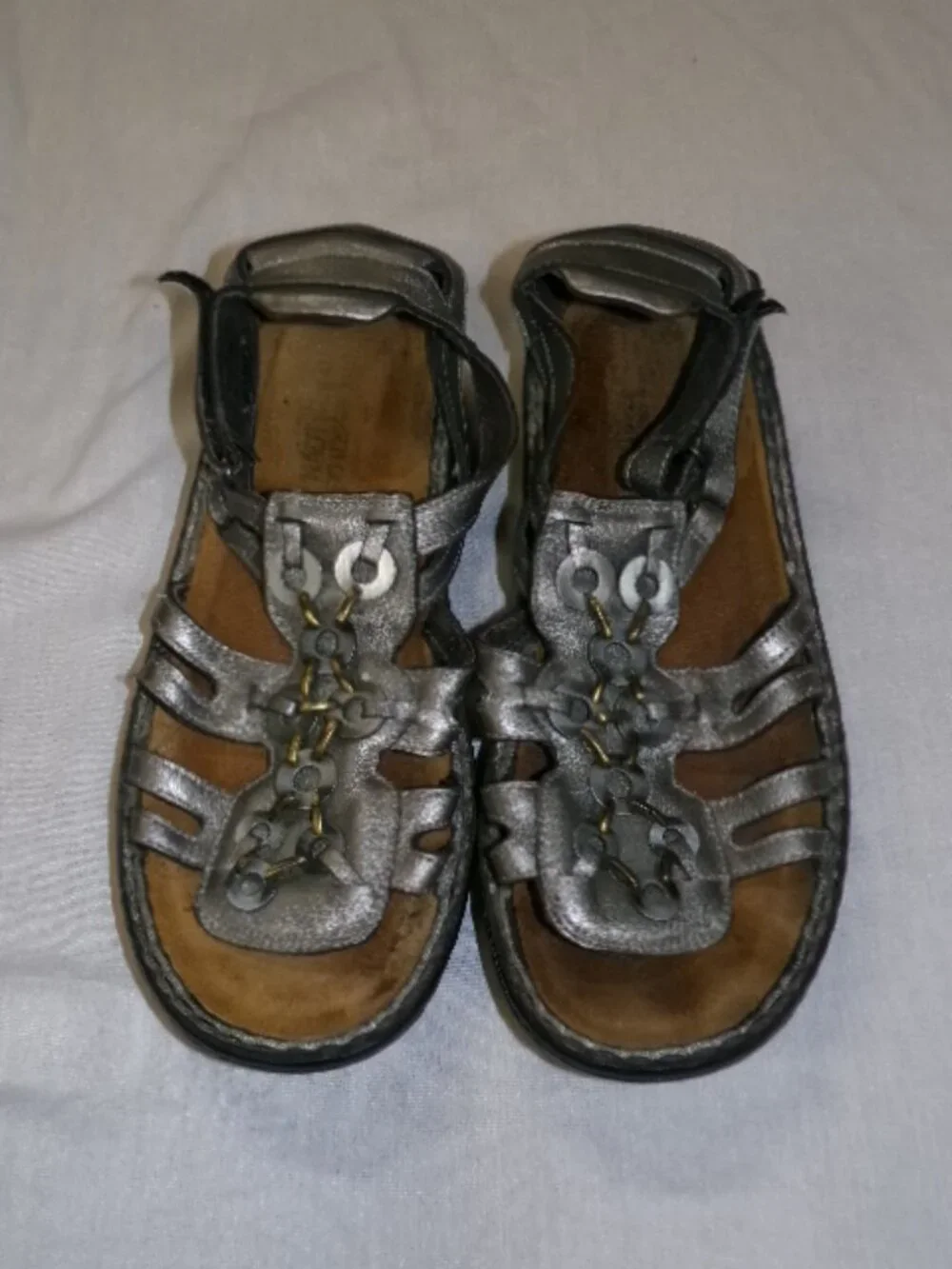 Naot 42 Strappy Sandals Women's US 11 Metallic Silver Gray Leather Shoes Israel